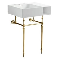 Kingston Brass KVPB3248SQA7 Aurelius 24-Inch Solid Surface Console Sink with Brass Legs (8-Inch, 3-Hole) in Matte White/Brushed Brass