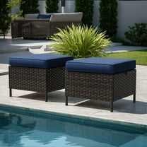 Meetleisure Outdoor PE Rattan Ottoman, Set of 2, Blue