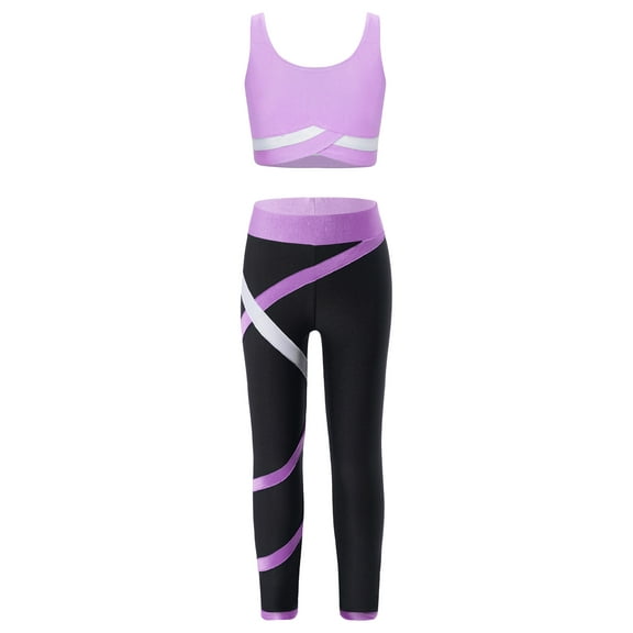 Rswnyirn Kids Girls 2 Piece Dance Outfits Sports Bra Tank Vest with Skating Athletic Leggings Light Purple 8