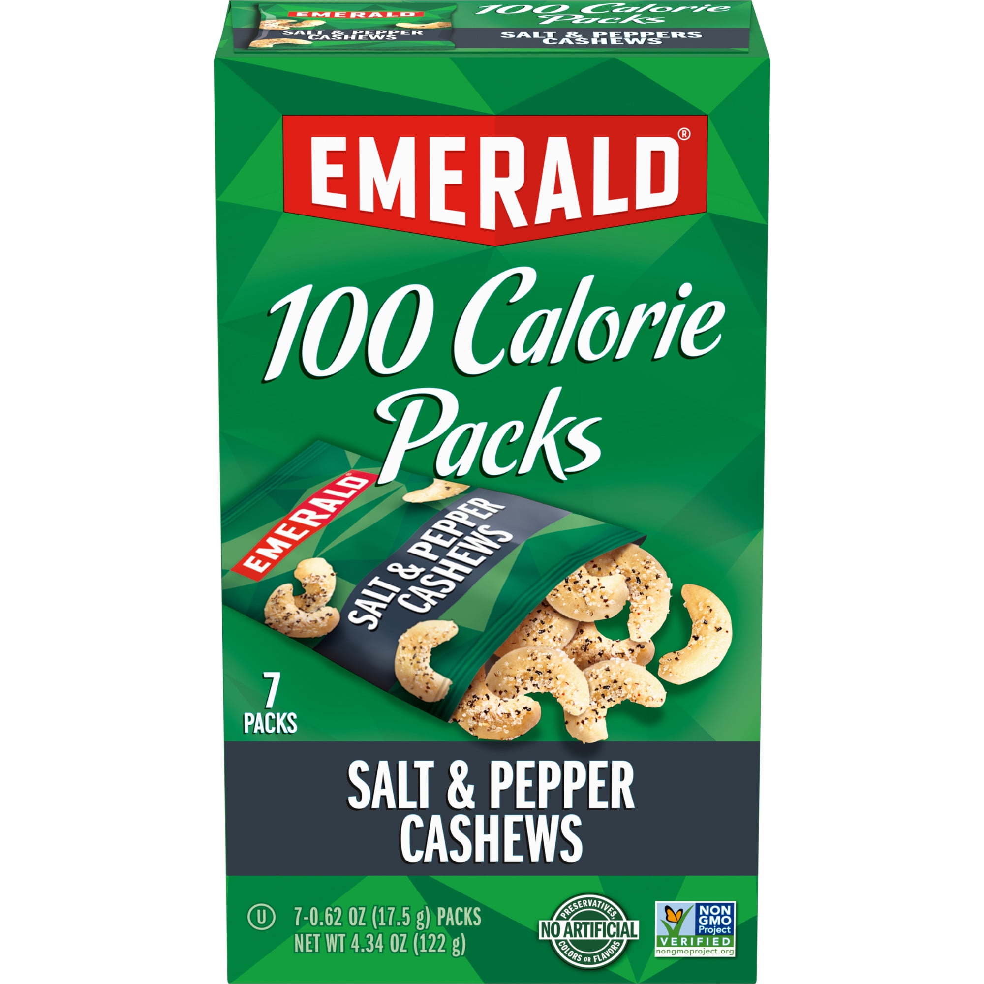 Emerald Nuts, Salt & Pepper Cashews, 100 Calorie Packs, 7 Ct, 4.34 Oz