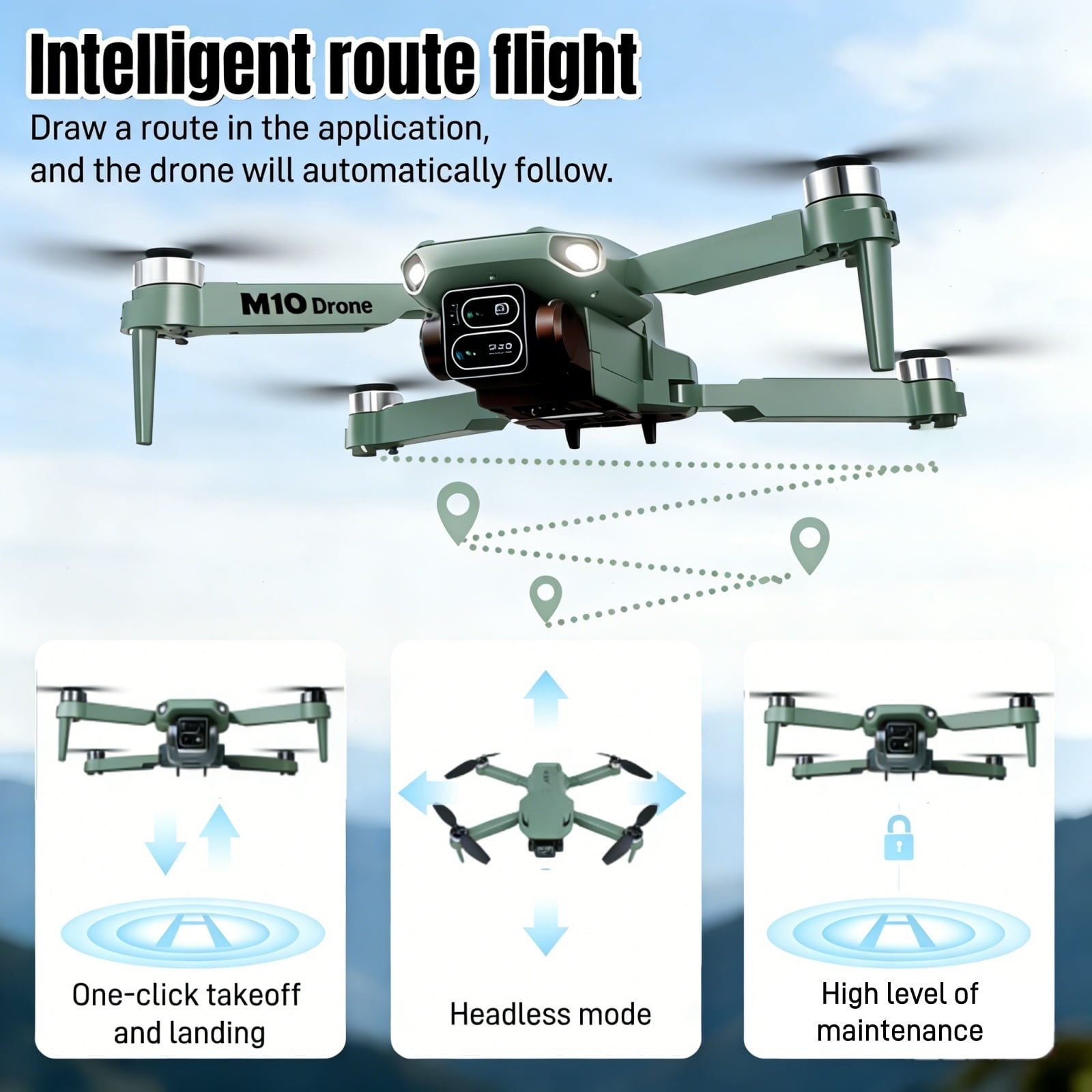 Foldable Dual-Camera Drone with Brushless Motor, Optical Flow Positioning, 4K HD FPV, Long Flight Time with 2 Batteries, Remote Control – Army Green.
