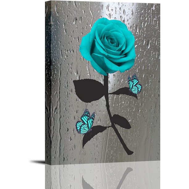Teal Rose Canvas Wall Art Turquoise Blue Flower Prints Contemporary