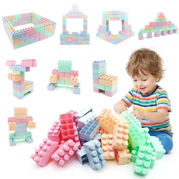 Gymax 64 pcs Building Blocks for Toddlers Montessori STEM Educational for 18 Months