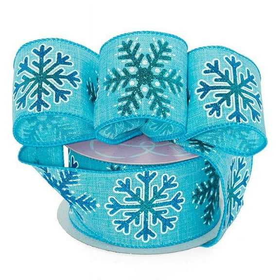 Blue Sparkling Snowflake Christmas Ribbon - 2 1/2" x 10 Yards, Wreath, Gift Bow