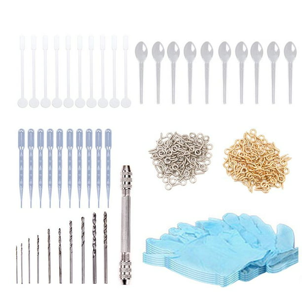 1 Set Resin Kit Diy Jewelry Making Tools Drill Pins Silver Gold Necklace Pendant Dropper Spoon Mix Stick Accessori Com - Silver Spoon Jewelry Diy Kit