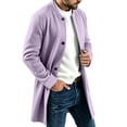thumbnail image 5 of Men Long Coat Button Long Sleeve Thin Fleece Jacket with Pocket,Loose Windproof Fall Winter Daily Casual Comfy Wear,Mid Length Style,Purple,3XL, 5 of 7