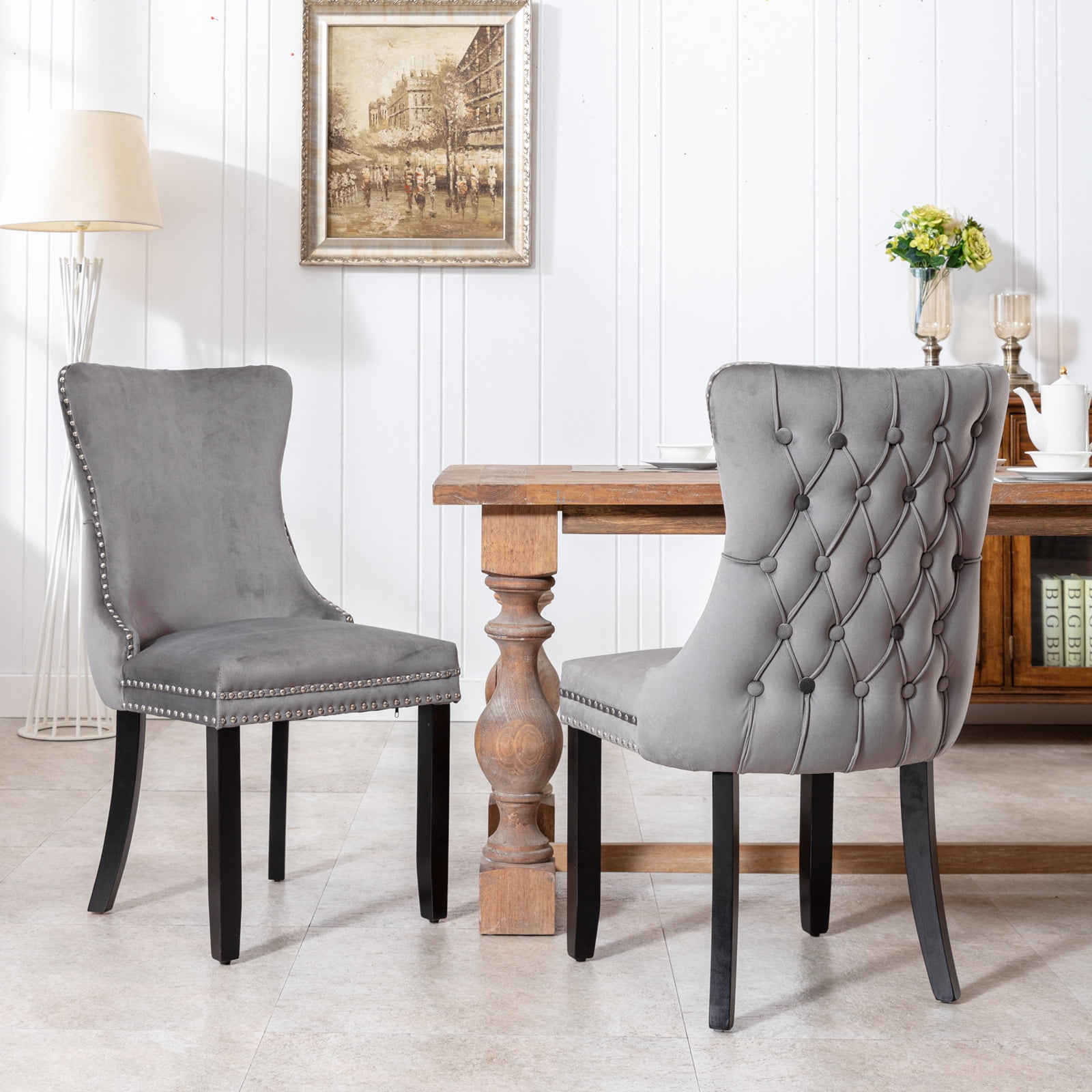 Resenkos Set of 2 Modern Dining Chairs Upholstered Accent Chair, Mid Century Armless Leisure Chair with Wood Legs, Gray Resenkos Set of 2 Modern Dining Chairs Upholstered Accent Chair, Mid Century Armless Leisure Chair with Wood Legs, Gray