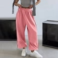 thumbnail image 2 of hlysgo Track Pants for Women Wide Leg High Waisted Baggy Joggers Pant Side Stripe Drawstring Ankle Trousers with Pockets Pink,M, 2 of 5