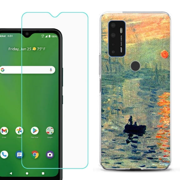 Shockproof Bumper Phone Case for AT&T Radiant Max 5G / Fusion 5G, with Tempered Glass Screen Protector, by OneToughShield ® - Sunrise Impression