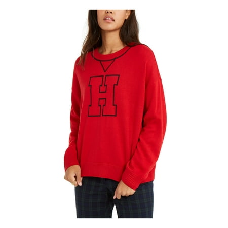 TOMMY HILFIGER Womens Red Long Sleeve Crew Neck Sweater XL