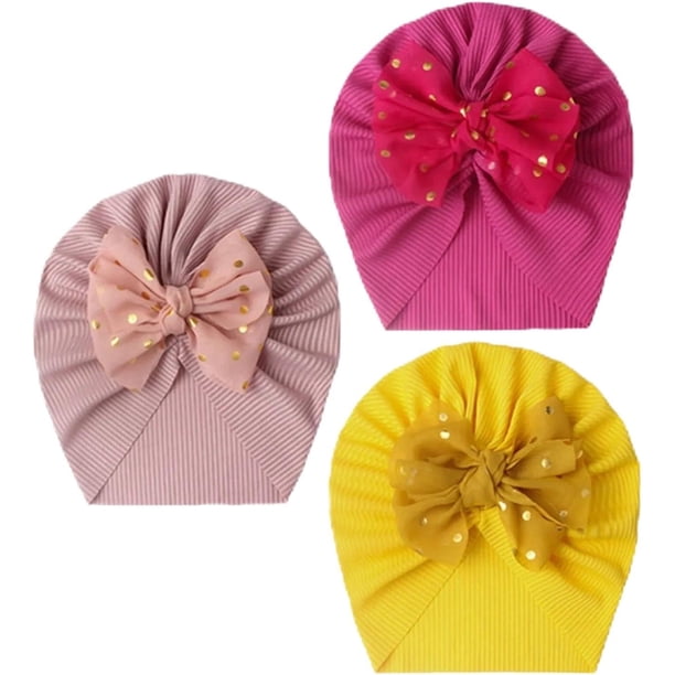 3 Piezas Envolturas para la Cabeza de Bebé, Suaves y Amigables con la Piel, Elásticos, Amarillo, Rosa, Rojo Purpura, Gorros para Envoltura para Bebés, Adecuados para Gorros para
