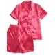thumbnail image 2 of SAYOO Traje de pijama para hombres, chaqueta de boton de manga corta de color solido + pantalones cortos SAYOO  moda, 2 of 5