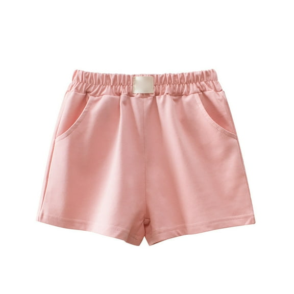 PINQI Child Elastic Waist Short Pants Toddler Girls Summer Solid Color Elastic Waistband Casual Shorts With Pockets School Home Beach Shorts