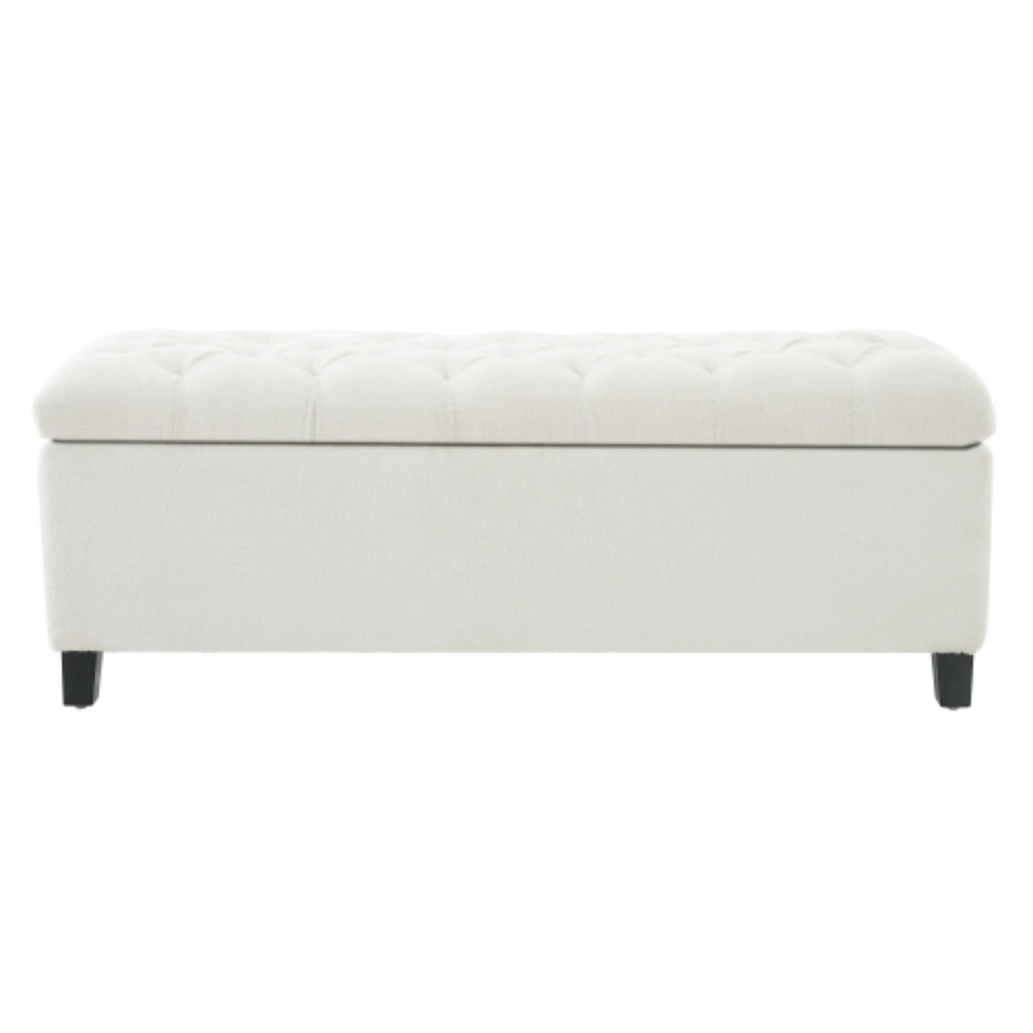Storage Ottoman Bench with Hinged Lid, White PU Upholstered Entryway Bench with Rubber Wood Legs, Bedroom Living Room Bench, 300 lbs