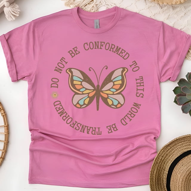 Do Not Be Conformed Bible Verse Butterfly T-Shirt, Heliconia, Size 2XL