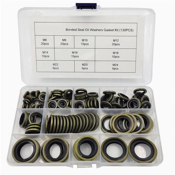 130Pcs Self-Centered Bonded Seal Oil Washers Gasket Assortment Kit for Plumbing, Automotive, Mechanical(M6-M24)