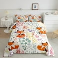 thumbnail image 2 of Kawaii Fox Comforter Set Full Size,Cartoon Fox Floral Bedding Set,Cute Colorful Flower Quilt Bed Set Wildlife Animal Print Down Comforter with 2 Pillowcases, 2 of 7