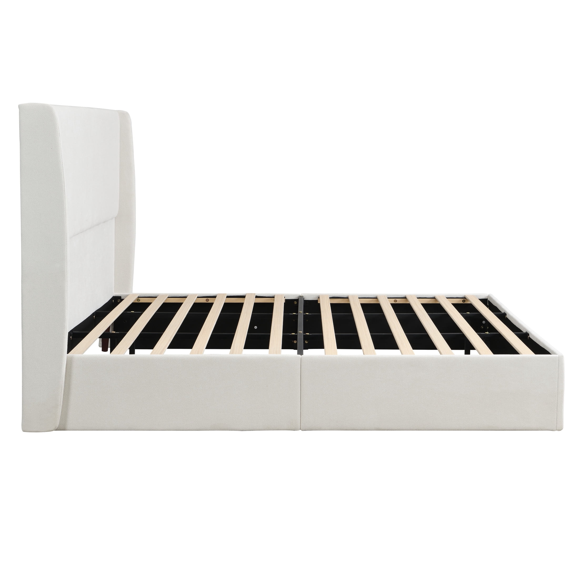 GDF Studio King Size Upholstered Bed with Chenille Fabric, High Headboard and 12-Slat Support, Beige