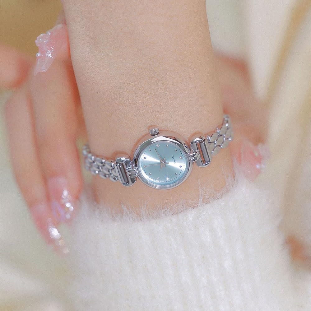 Petite Womens Round Simple Wrist Watch Fashion Dress Diamond Female Watches for Ladies Analog Quartz Stainless Steel Waterproof Watch