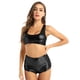 thumbnail image 4 of Ropa de baile en barra para mujer, traje de fiesta Rave para Hombre Ardiente, pantalones cortos, Top corto con espalda de corredor, trajes de baile Punk sexys metálicos brillantes, 4 of 5