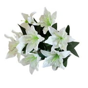 Artificial Lily 10 Heads Fake Lily Artificial Flower Wedding Party Decor Bouquet Home Hotel Office Garden Craft Art Decor White Fake Lily Artificial Flower Artificial Flowers for Outdoors