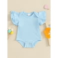 thumbnail image 3 of Suealasg Baby Girls Romper Outfit Newborn Short Sleeve Round Neck Solid Color Ribbed One-Piece Clothes 0-18 Months Infant Summer Bodysuit, 3 of 8