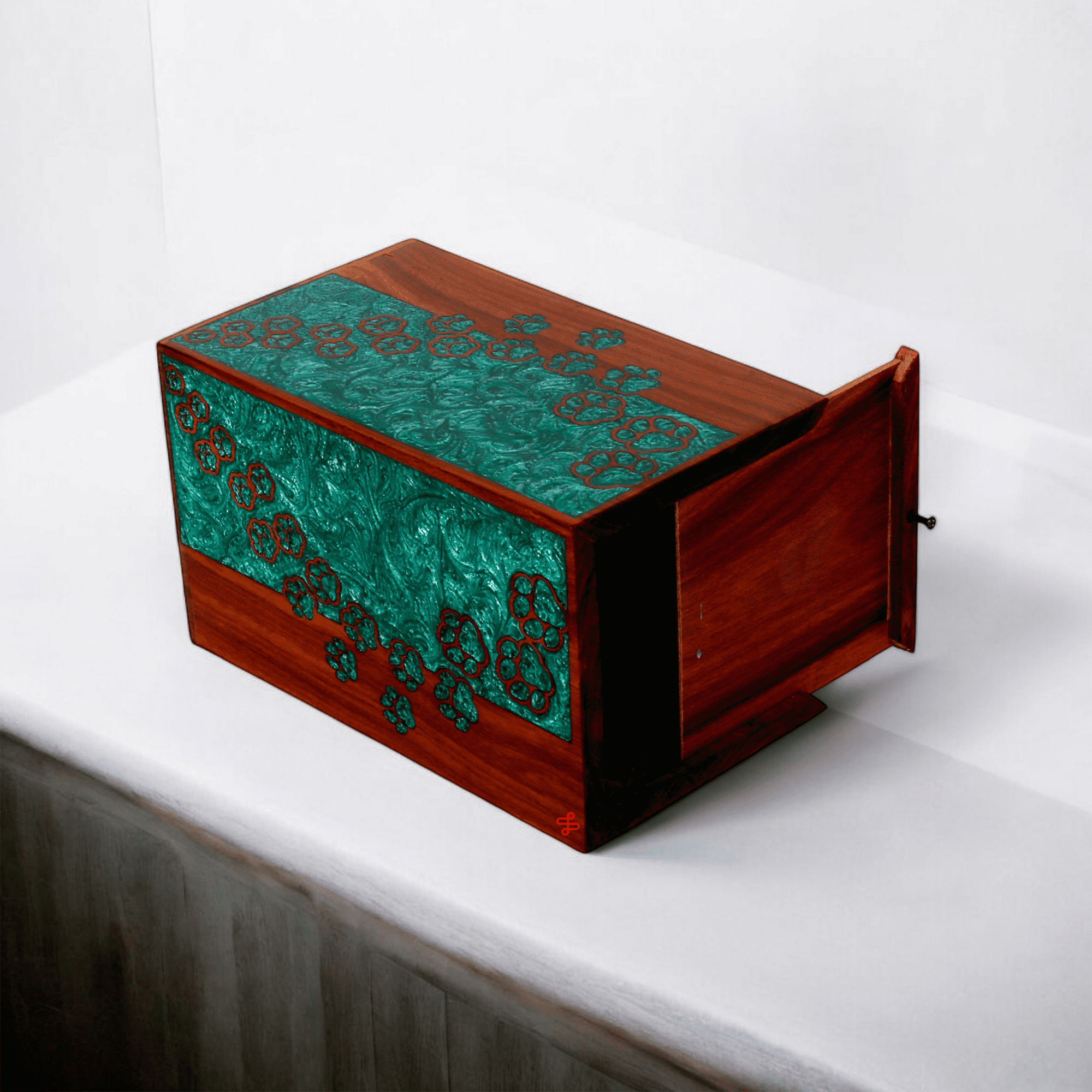 Wooden Cremation Urn for Pet Ashes, Pet Memorial Urn, Cat Urn, Dog Urn, Bird Urn with Epoxy Design (Extra Large)