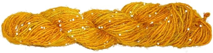 Knitsilk Recycled Sari Silk Beads Yarn - Yellow, 80+ Yards, 100g x 2 Count | 200 Grams | Eco-Friendly Handcrafted Material for Knitting, Crochet, and & Weaving