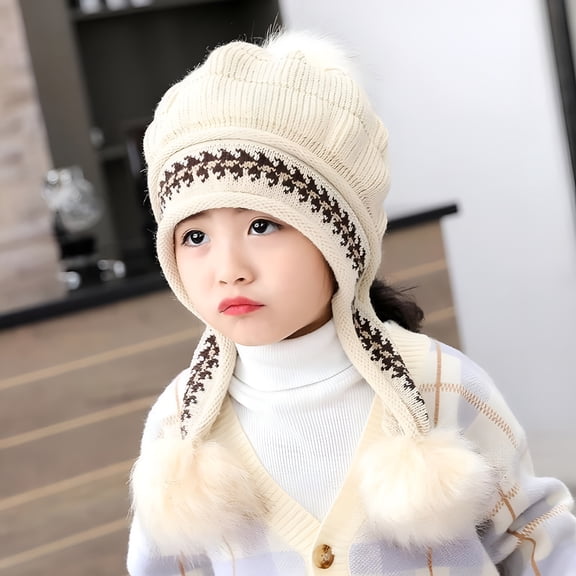 TELOLY Winter Hats for Kids with Ear Flaps Children Winter Beanies Warmth Plush Protection Thick Hats Beige