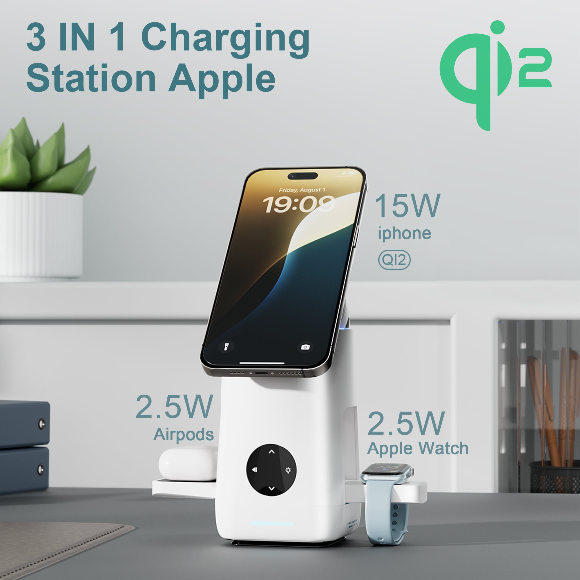 Aootek Foldable Qi2 15W Wireless Charger,3 in 1 charging station Compatible with MagSafe for iPhone12-16 Series & Samsung S6-S25 Series,Airpods4/3/2/Pro/Pro2 & Galaxy Buds Series,Apple Watch Ultra/SE