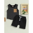 thumbnail image 2 of Bagilaanoe 2pcs Toddler Baby Boy Short Pants Set Sleeveless Striped Print Tank Tops + Shorts 6M 12M 18M 24M 3T 4T Kids Casual Summer Outfits, 2 of 8