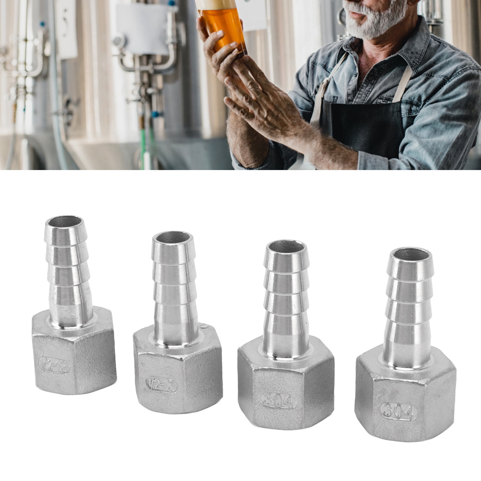Hose Barb Quick Connector Coupler Air Fitting, 4pcs Stainless Steel Air Hose Fittings Male Thread Connector Barb Joint Quick Coupling Connector Pipe 13mm