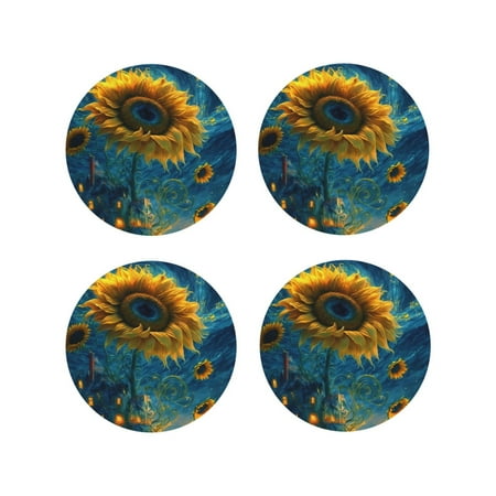 

Leather Coasters with Heat-resistant for Drinks Sunflower Castle Starry Sky -标题2 Round Shape