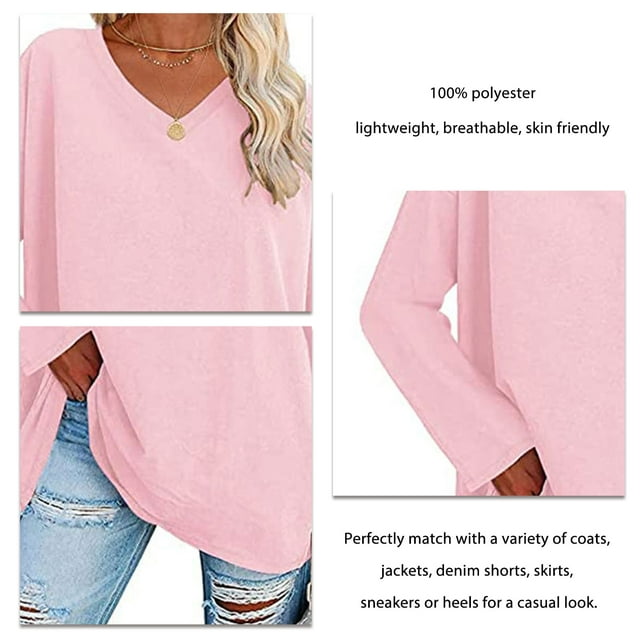 Blusa Informal Para Mujer, Camiseta De Manga Larga Para Mujer, Elegante, De Color Sólido, Cómoda, De Gran Tamaño, Con Cuello En V, Hombros Caídos Para Uso Diario ANGGREK Otros