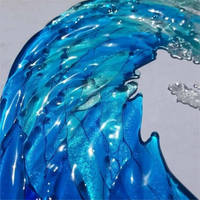 Wadada Acrylic Ocean Waves Sculpture Decor, Handcrafted Blue Wave