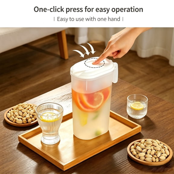 Plastic Water Pitcher with Flip Top Lid Clear Handle Beverage Jug, Refrigerator Juice Storage Container for Cold Drinks