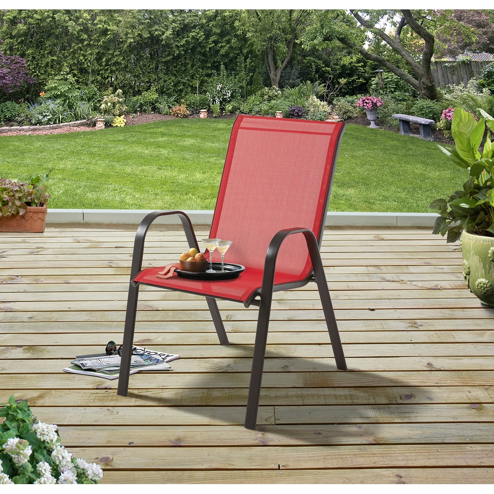 Mainstays Heritage Park Stacking Sling Outdoor Patio Chair, Red