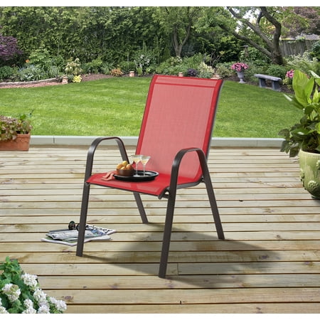 Mainstays Heritage Park Stacking Sling Outdoor Patio Chair Red Com - Stacking Chair Patio Set