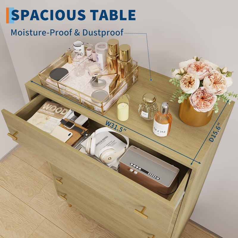 TROPOW 5 Drawers Dresser for Bedroom, 31.5" Wide Wood Rustic Chest of Drawers with Bar Handles, Vintage Design, Storage Dressers Organizer for Bedroom, Living Room, Hallway