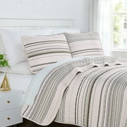 Southshore Fine Living, Inc. Oversized Twin Quilt Set, Striped Beige Bedspread Twin or Twin XL Quilt, 3-Piece Coastal Bedding Set with Quilt and Matching Sham, Soft Microfiber Quilt, Taupe Stripes