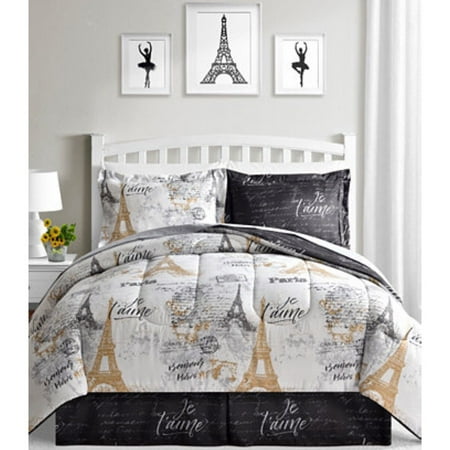 Paris Eiffel Tower Black White Reversible King Comforter Set