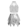 thumbnail image 3 of iiniim Girls 2 Piece Jazz Latin Dance Outfit Sequin Sleeveless Crop Top with High Low Mini Skirt for Disco Hip Hop Dancewear Silver 14, 3 of 7