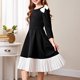thumbnail image 3 of Vestido Formal Negro de Manga Larga Vestido Negro Pequeño de Manga Larga con Arco, Mangas de 3/4 de Longitud, Falda Plisada de Rodilla para las Fiestas de Cumpleaños de las Niñas, Bodas, Actuaciones, 3 of 6