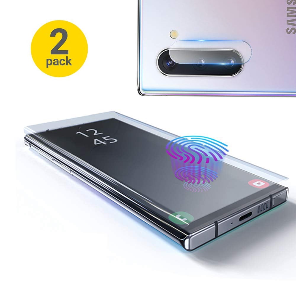 For Samsung Galaxy Note 10+ 2+2 Pack 9H Hardness Scratch Resistant HD Tempered Glass Galaxy Note 10 Plus Screen Protector And Camera Lens Protector 6.8 Fingerprint Support,3D Full Coverage 