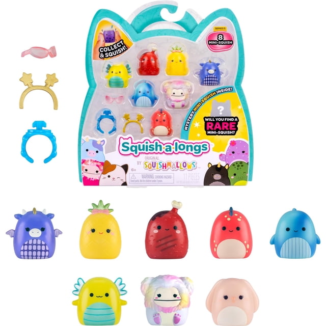 Mini-Squish Squish-a-Longs, paquete de 8 unidades (Wave 5, Style 3) con accesorios