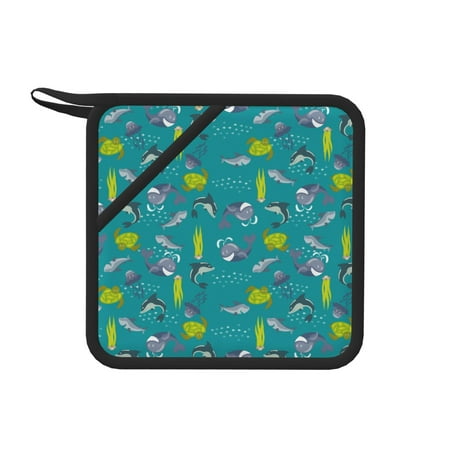 

Matuu Cute Shark Turtle for Square Silicone Anti-hot Pad for Kitchen Potholders Hot Dishers Spoon Holder