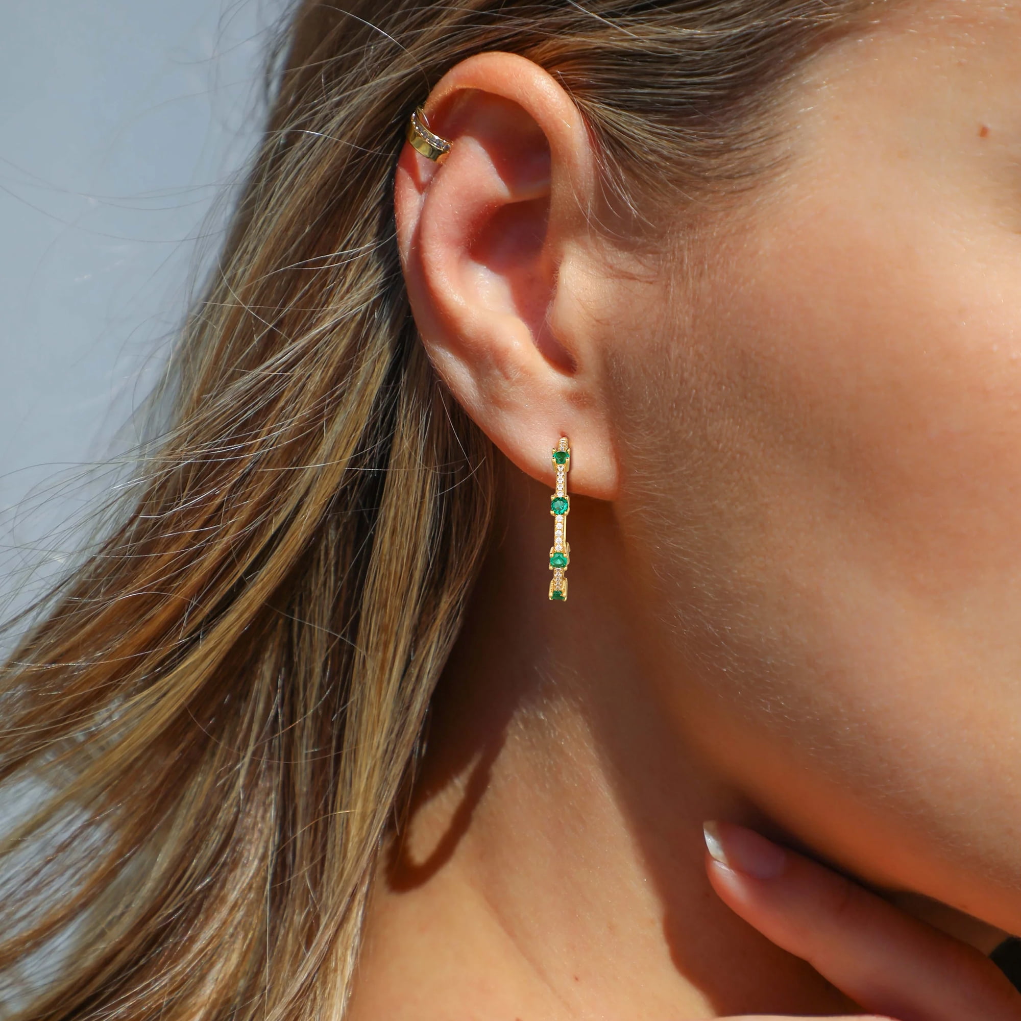 Fasjewly Birthstone Hoop Earrings,14k Gold Plated 925 Sterling Silver Earrings Studs Cubic Zirconia Jewelry Gifts for Women-May