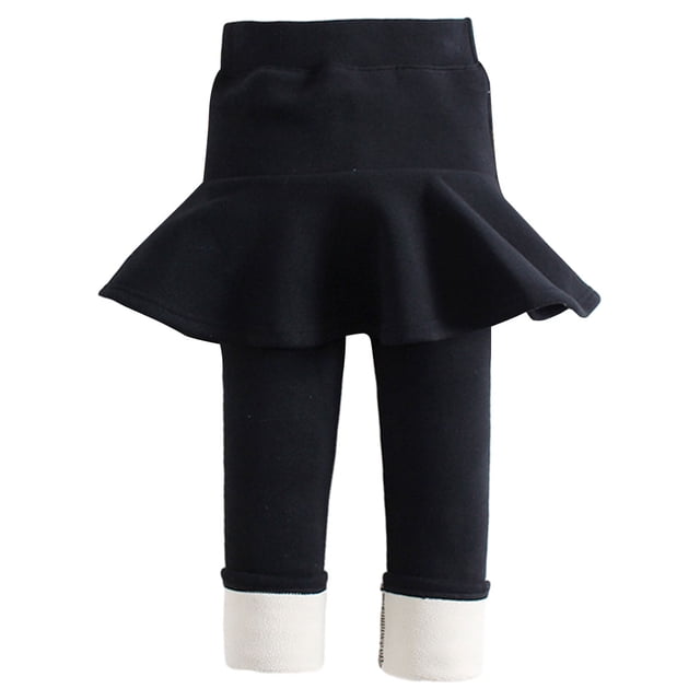Legging de invierno para niñas con faldas, falda pantalón gruesa y cálida con forro polar para niños pequeños, medias de algodón para niños, negro