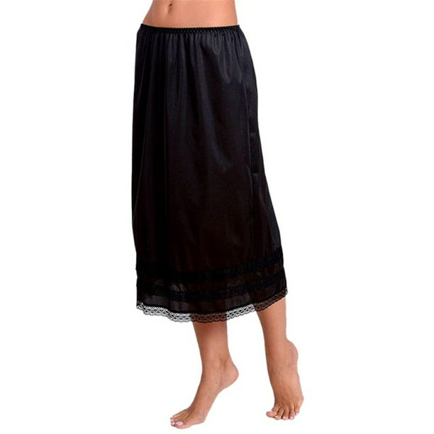 Gwiyeopda Womens Retro Long Solid Lace Hem Slip Half Slip Skirt Under ...
