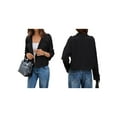thumbnail image 3 of Women Cropped Trench Coat Casual Double Breasted Short Jacket Fall Fashion Outerwear with Belt Black S, 3 of 7